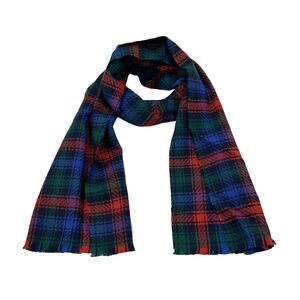 Lands End Scarf Tartan Plaid Red & Blue Acrylic Knit 67 X 15
